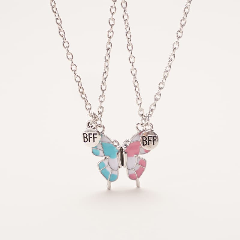 BFF Butterfly Necklace Set - Best Friend Forever Enamel Jewelry for Girls