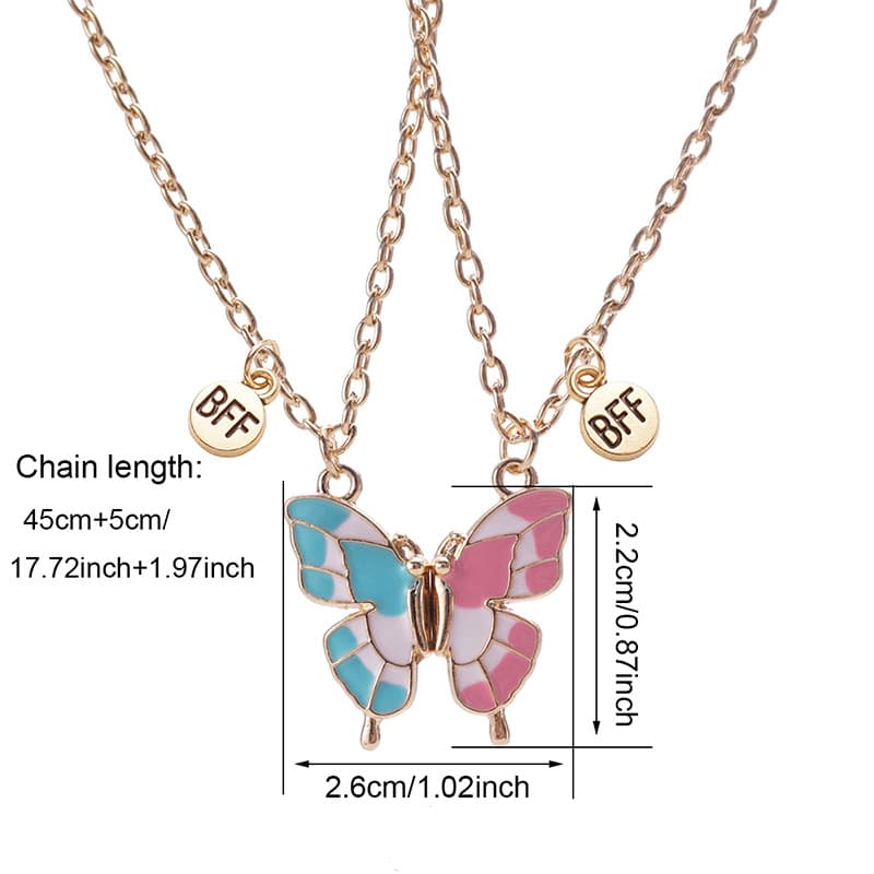 BFF Butterfly Necklace Set - Best Friend Forever Enamel Jewelry for Girls