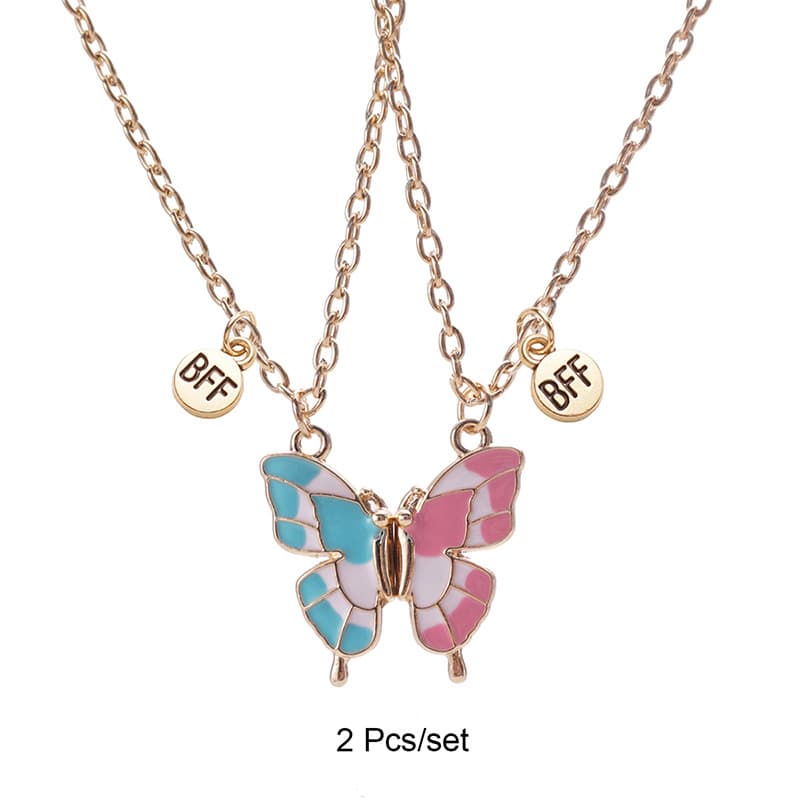 BFF Butterfly Necklace Set - Best Friend Forever Enamel Jewelry for Girls