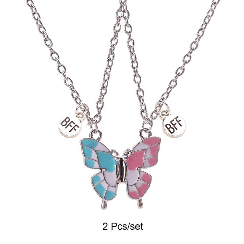 BFF Butterfly Necklace Set - Best Friend Forever Enamel Jewelry for Girls