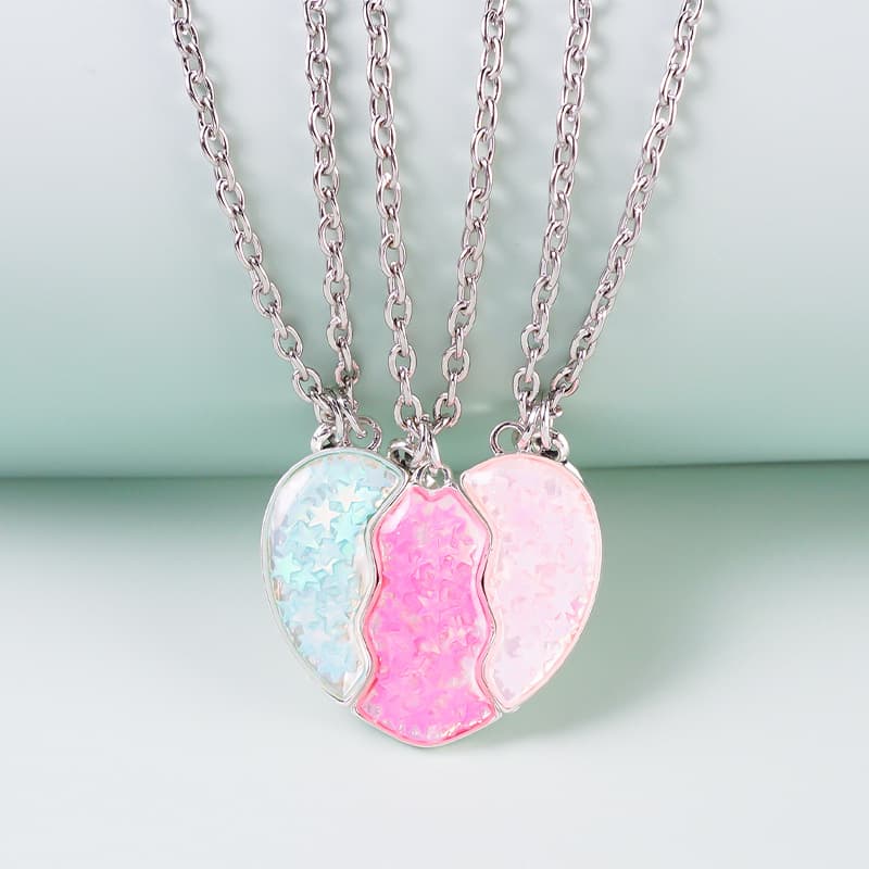 Heart Puzzle BFF Necklace Set for Best Friends - Sparkly Alloy Friendship Jewelry