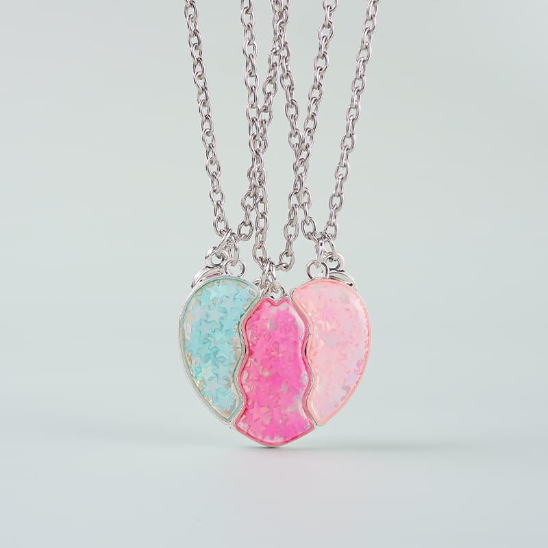 Heart Puzzle BFF Necklace Set for Best Friends - Sparkly Alloy Friendship Jewelry
