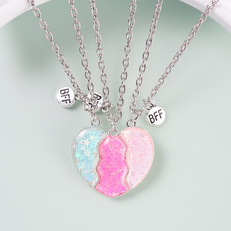 Heart Puzzle BFF Necklace Set for Best Friends - Sparkly Alloy Friendship Jewelry