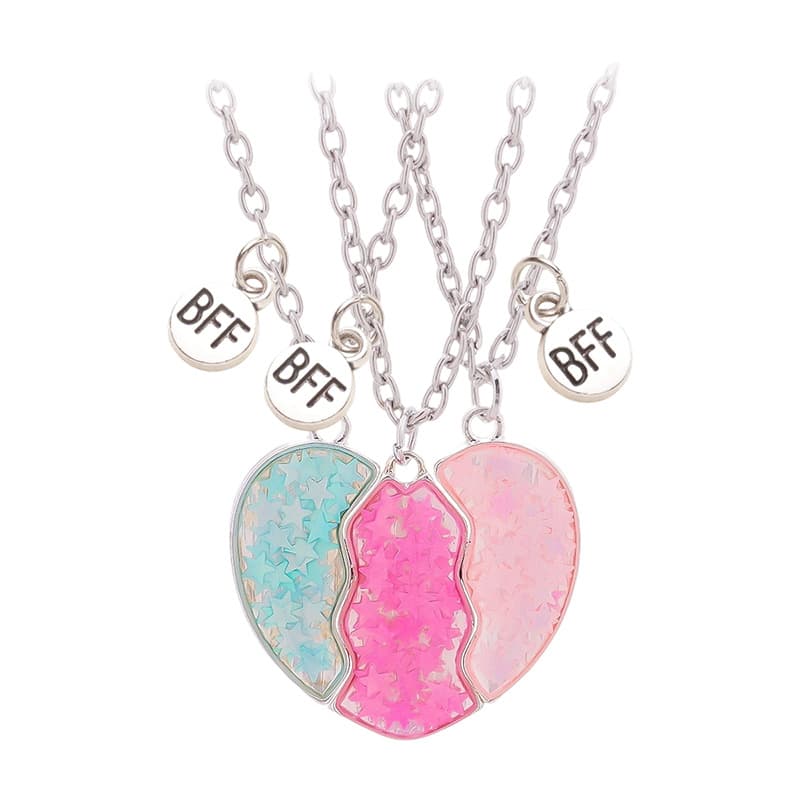 Heart Puzzle BFF Necklace Set for Best Friends - Sparkly Alloy Friendship Jewelry