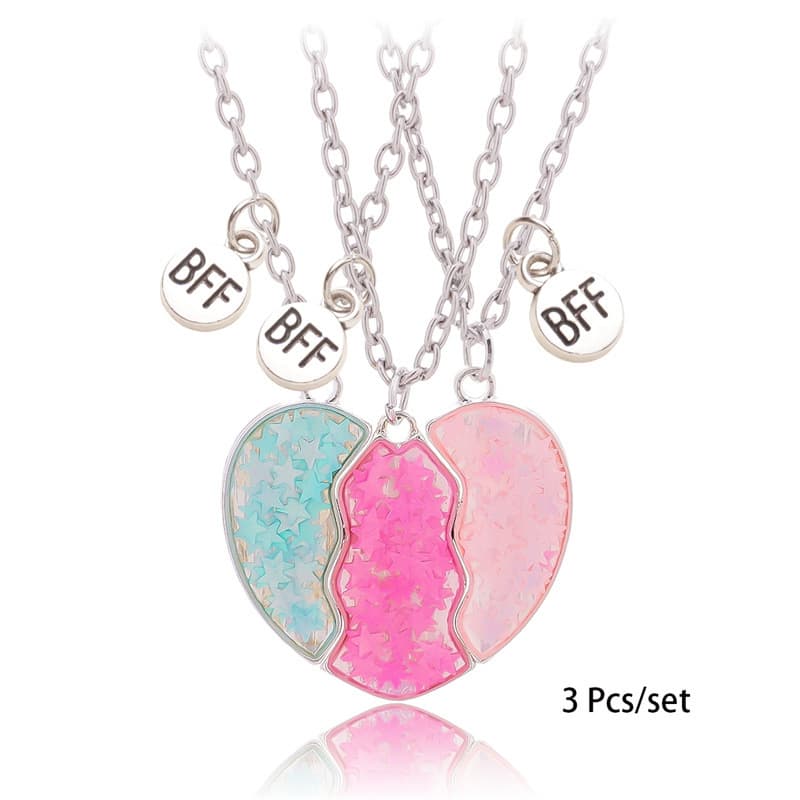 Heart Puzzle BFF Necklace Set for Best Friends - Sparkly Alloy Friendship Jewelry