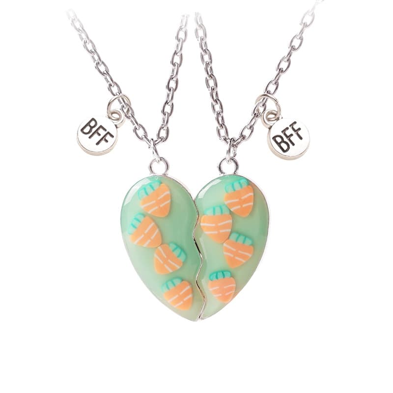 Cute Carrot Heart Magnetic BFF Necklaces Set - Best Friend Gift