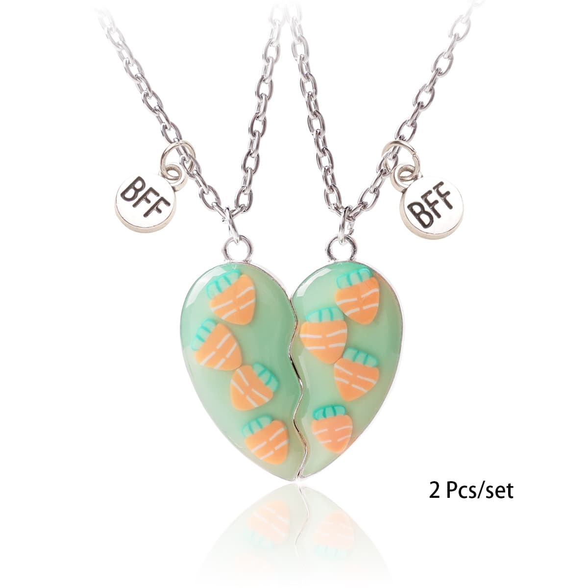 Cute Carrot Heart Magnetic BFF Necklaces Set - Best Friend Gift
