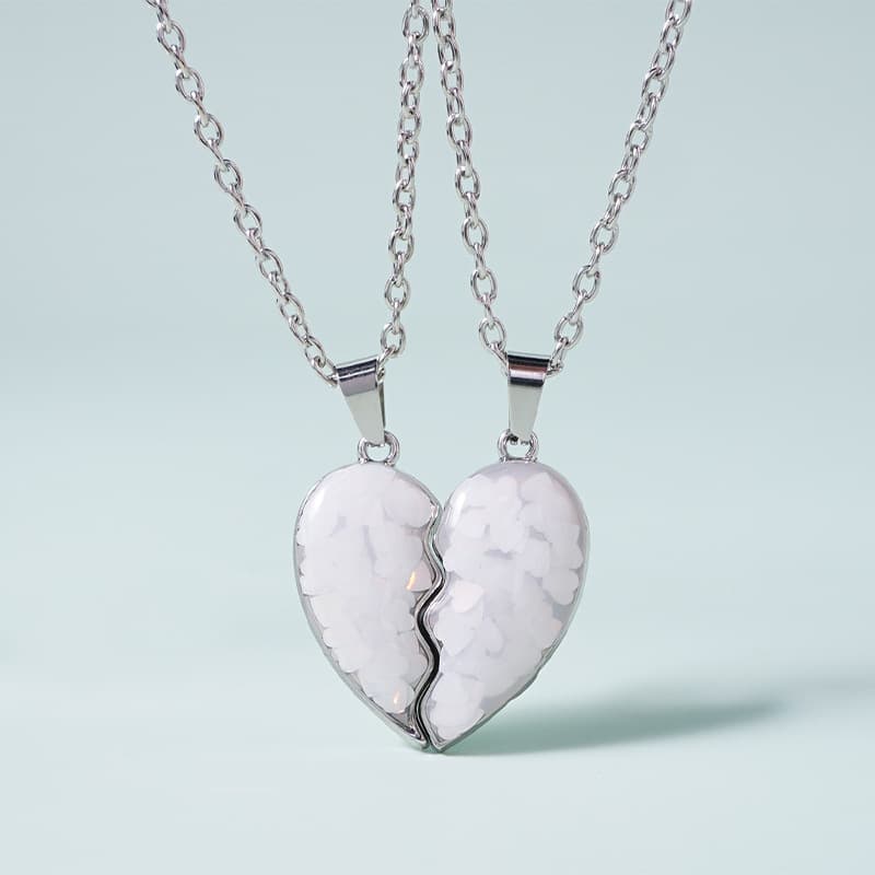 Matching Heart Necklace Set for Best Friends, Pink Love Pendant Gift