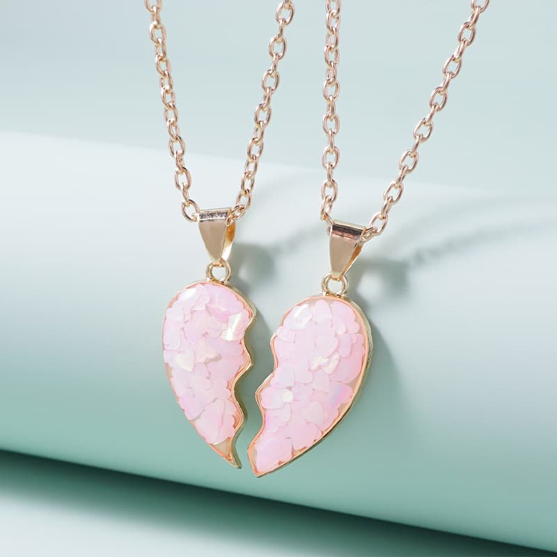 Matching Heart Necklace Set for Best Friends, Pink Love Pendant Gift