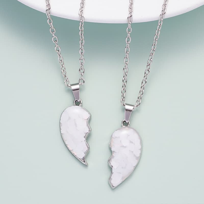 Matching Heart Necklace Set for Best Friends, Pink Love Pendant Gift