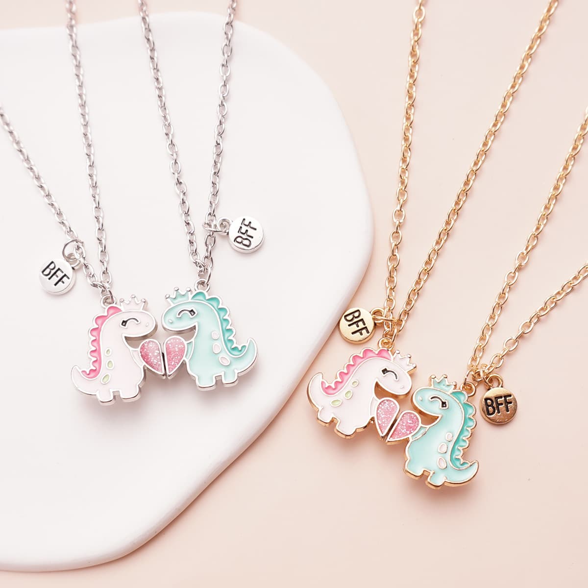Cute Dinosaur BFF Magnetic Necklace Set for Best Friends