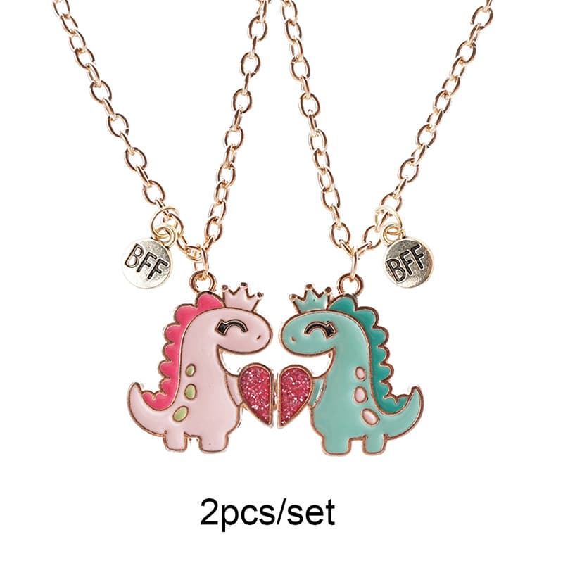 Cute Dinosaur BFF Magnetic Necklace Set for Best Friends