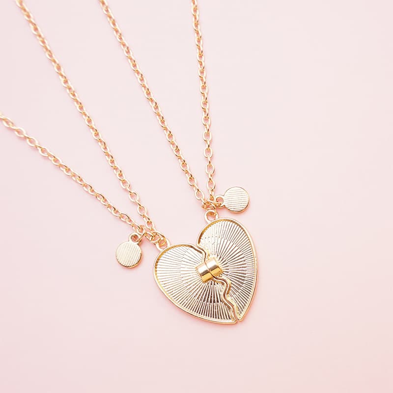 Matching BFF Heart Necklace Set - Rainbow & Daisy Friendship Jewelry