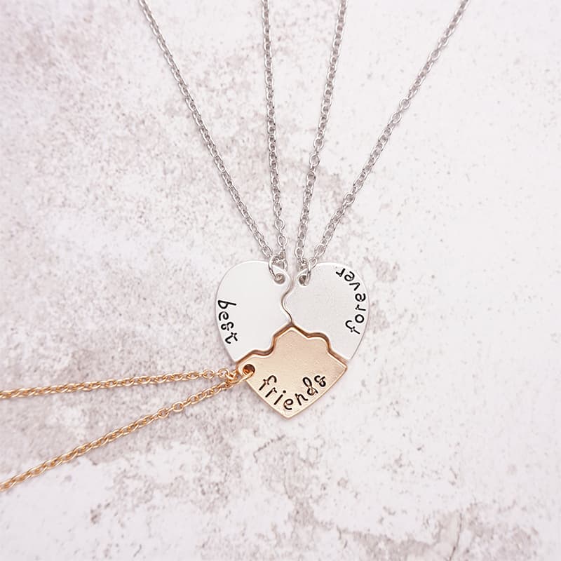 Best Friends Forever Puzzle Heart Necklace Set of 3