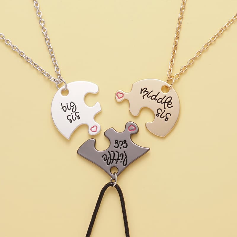 Heart Puzzle Sisters Necklace Set - Big Middle Little Sis Gift