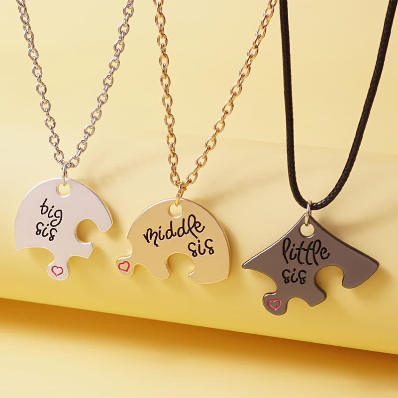 Heart Puzzle Sisters Necklace Set - Big Middle Little Sis Gift