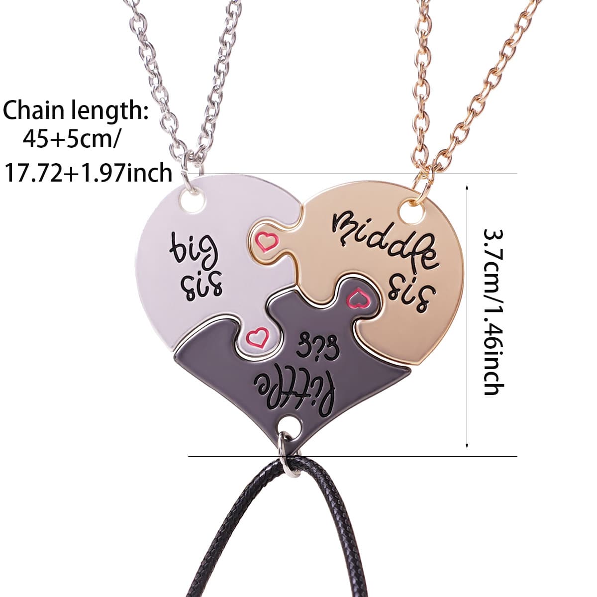 Heart Puzzle Sisters Necklace Set - Big Middle Little Sis Gift
