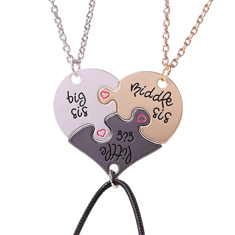 Heart Puzzle Sisters Necklace Set - Big Middle Little Sis Gift