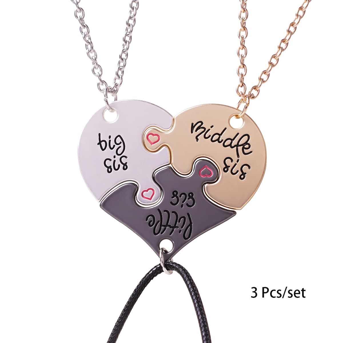 Heart Puzzle Sisters Necklace Set - Big Middle Little Sis Gift