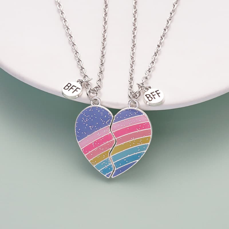 Matching Rainbow Heart Necklaces for Best Friends BFF Gift Set