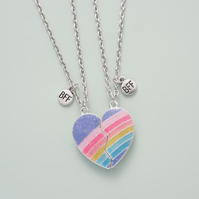 Matching Rainbow Heart Necklaces for Best Friends BFF Gift Set