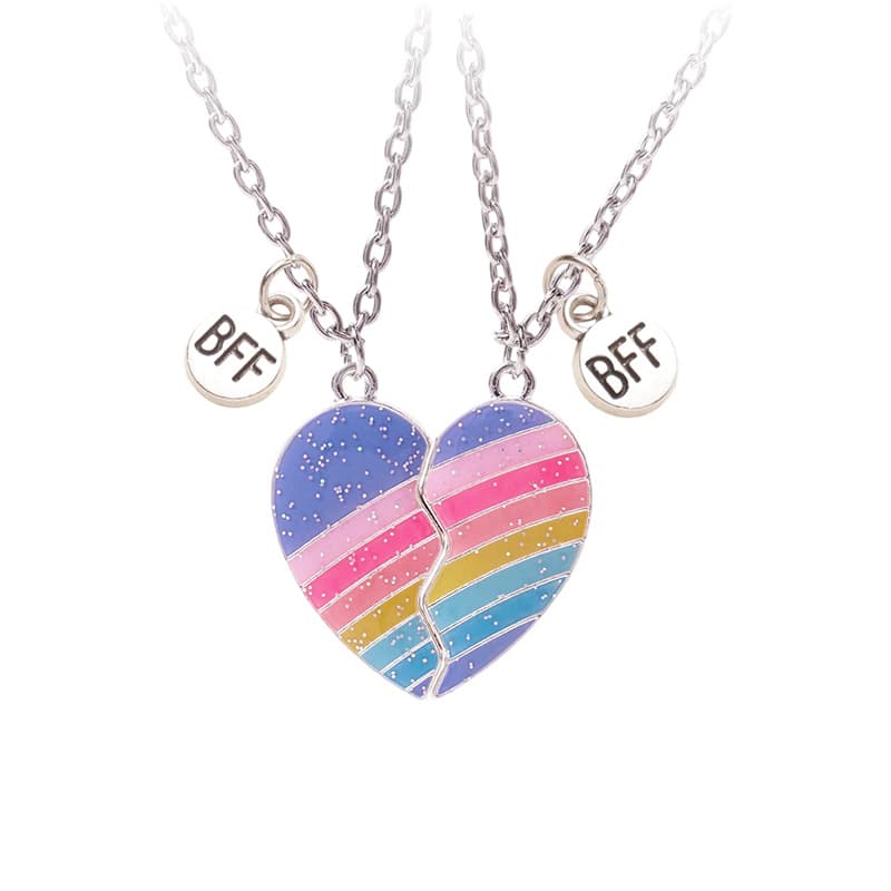 Matching Rainbow Heart Necklaces for Best Friends BFF Gift Set