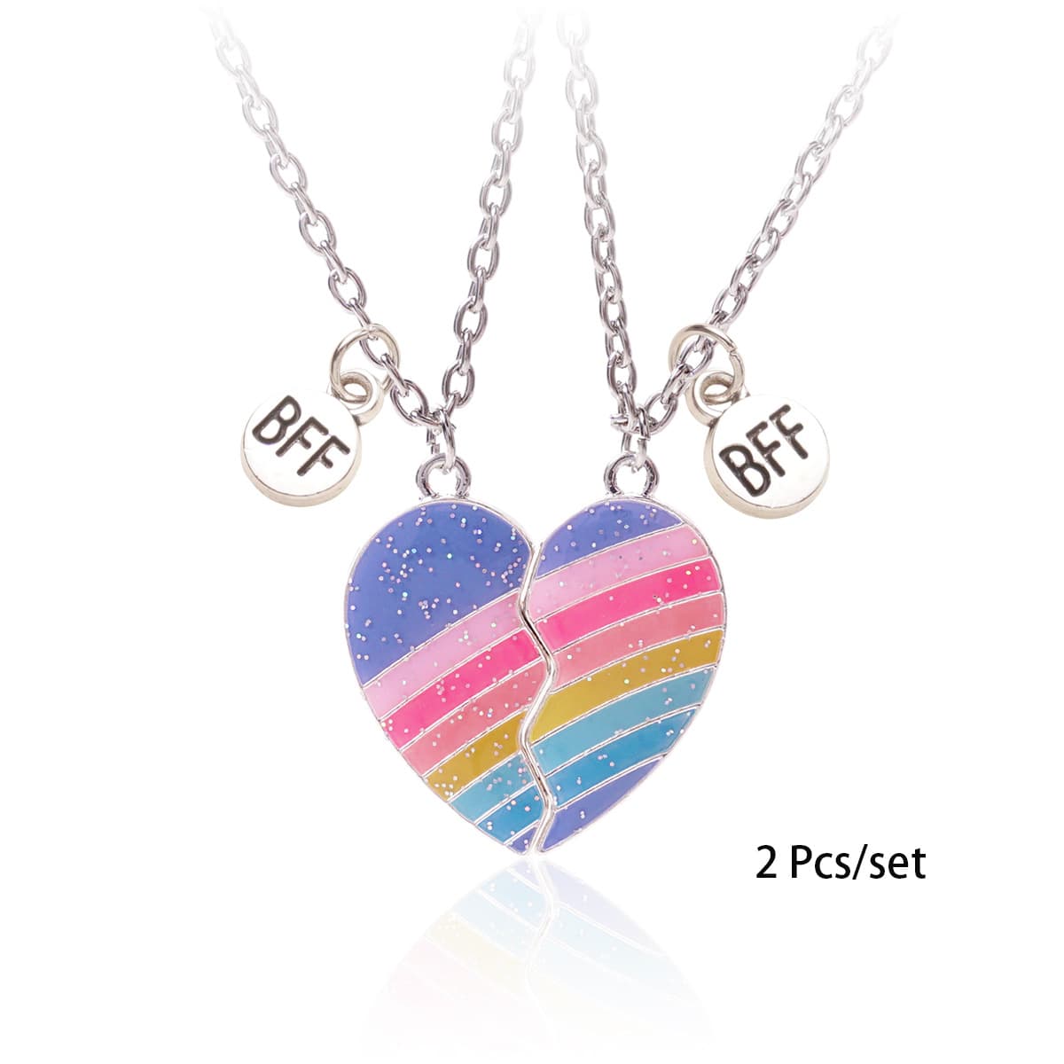 Matching Rainbow Heart Necklaces for Best Friends BFF Gift Set