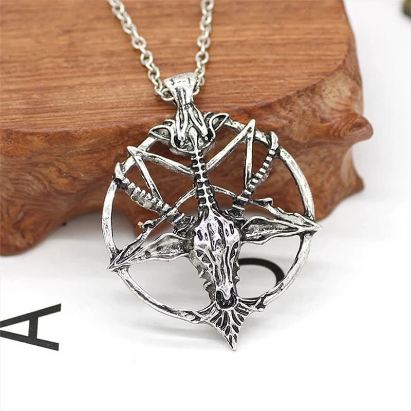 Vintage Satanic Goat Pendant Necklace with Inverted Pentagram