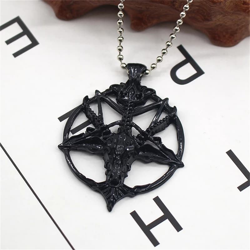 Vintage Satanic Goat Pendant Necklace with Inverted Pentagram