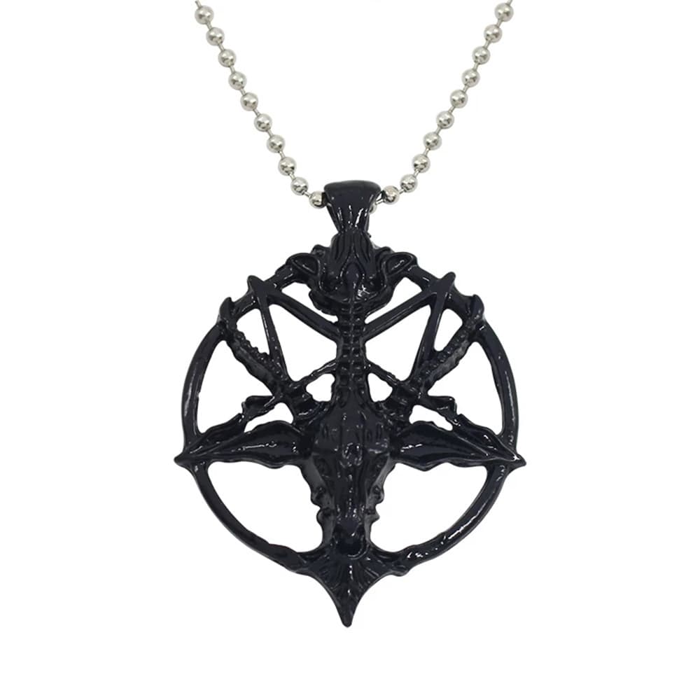 Vintage Satanic Goat Pendant Necklace with Inverted Pentagram