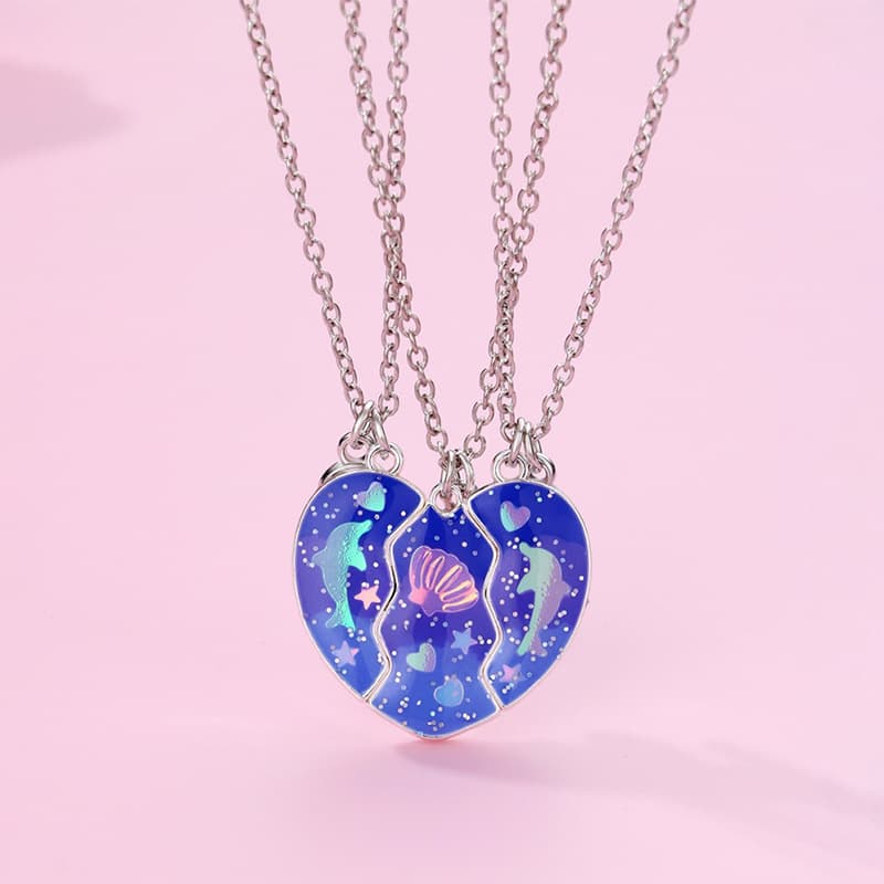 BFF Girls Matching Necklaces Set of 3, Cosmic Moon & Star Charm Friendship Jewelry