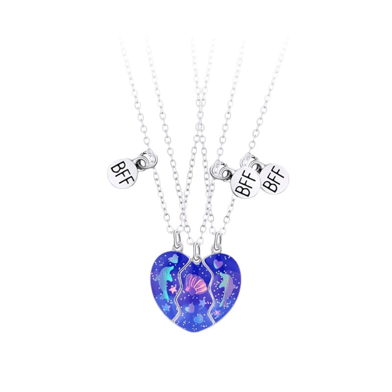 BFF Girls Matching Necklaces Set of 3, Cosmic Moon & Star Charm Friendship Jewelry