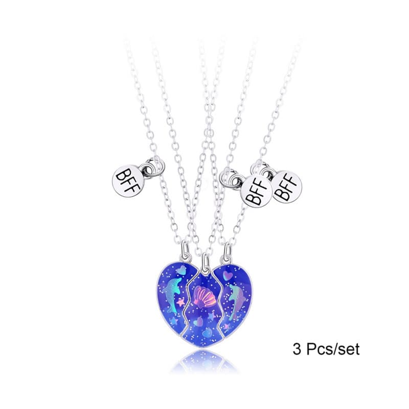 BFF Girls Matching Necklaces Set of 3, Cosmic Moon & Star Charm Friendship Jewelry