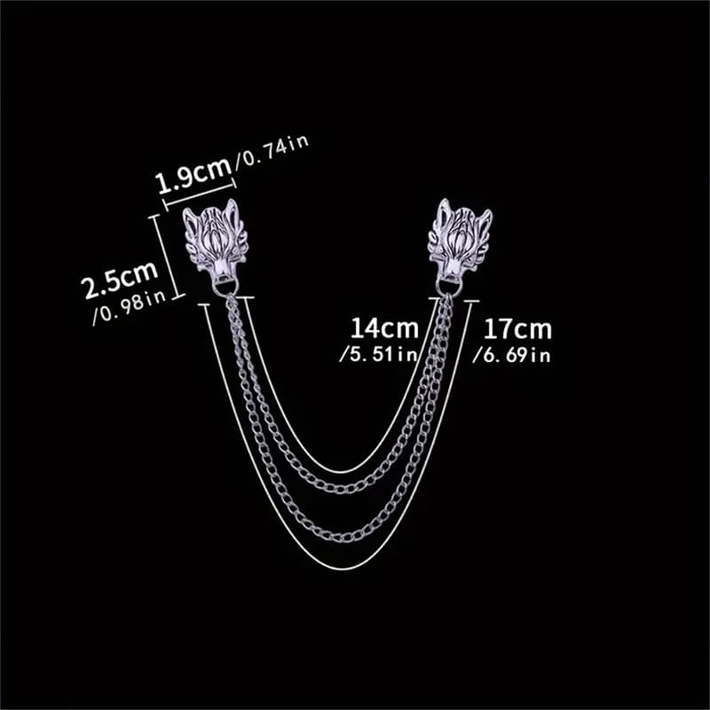 Vintage Wolf Head Chain Pin - Stylish Layered Brooch for Jackets & Hats
