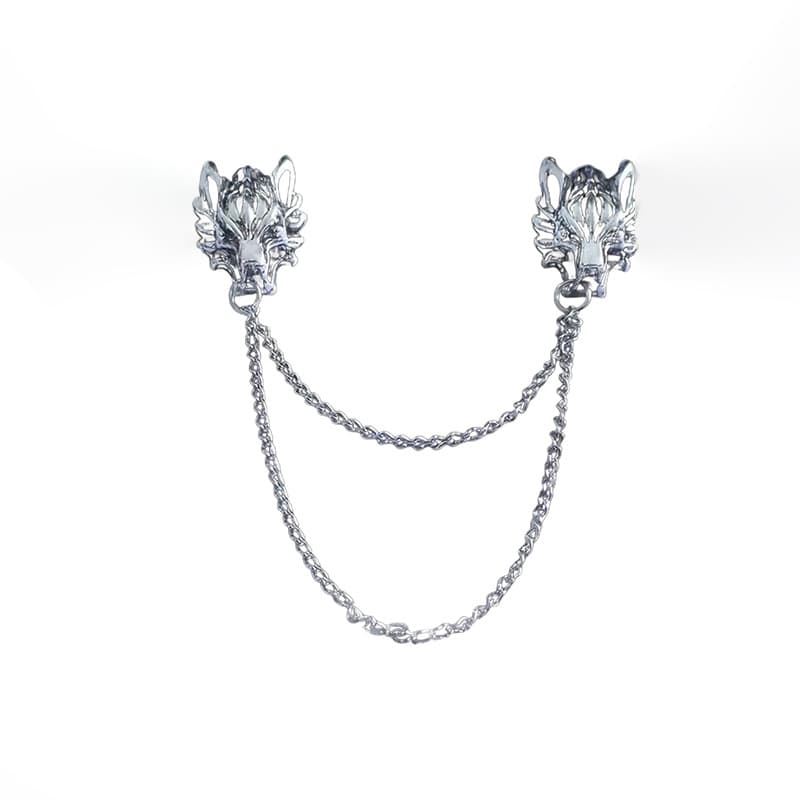 Vintage Wolf Head Chain Pin - Stylish Layered Brooch for Jackets & Hats