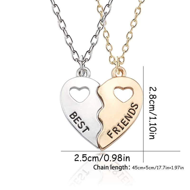 Best Friends Heart Necklace Set - Silver & Gold Matching Friendship Jewelry