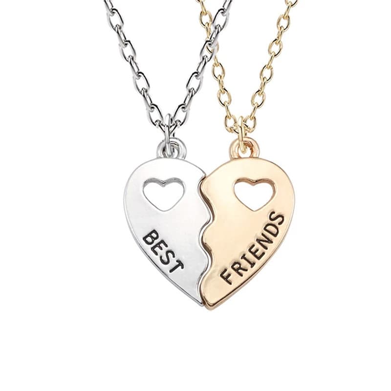 Best Friends Heart Necklace Set - Silver & Gold Matching Friendship Jewelry