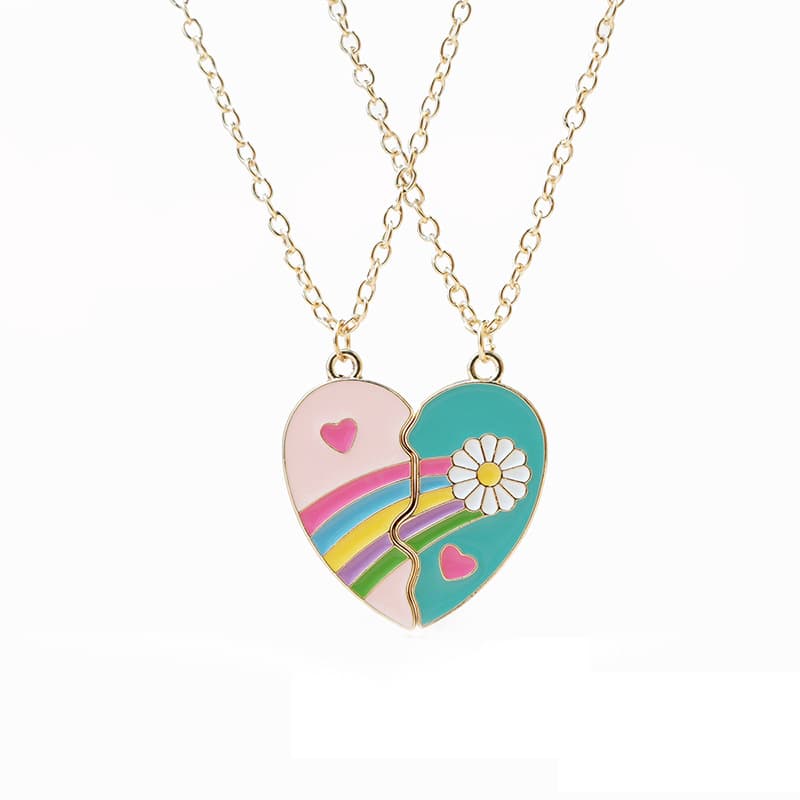 Matching Rainbow Heart Necklaces - Cute Couple Friendship Jewelry Set