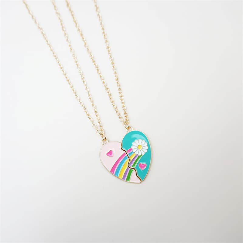 Matching Rainbow Heart Necklaces - Cute Couple Friendship Jewelry Set