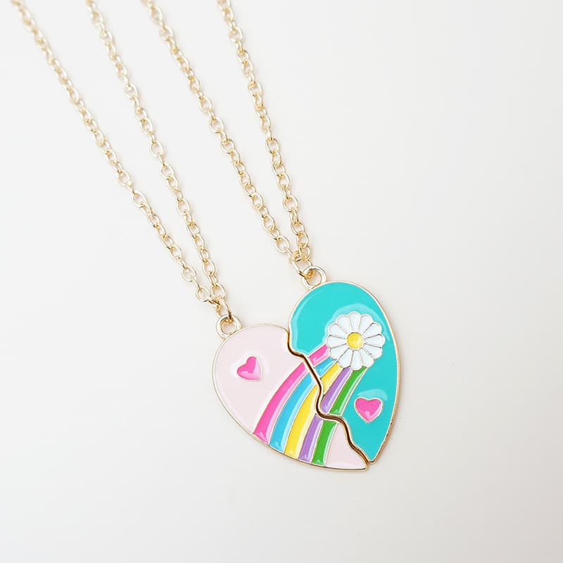 Matching Rainbow Heart Necklaces - Cute Couple Friendship Jewelry Set