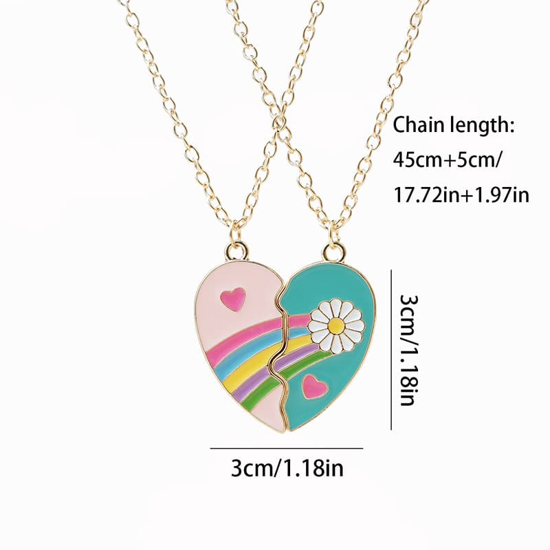 Matching Rainbow Heart Necklaces - Cute Couple Friendship Jewelry Set