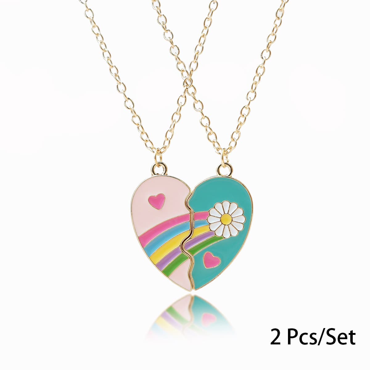 Matching Rainbow Heart Necklaces - Cute Couple Friendship Jewelry Set