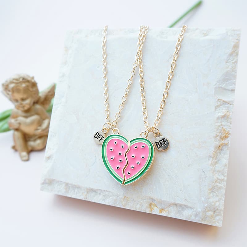 Sweet Watermelon Heart Magnetic Necklace Set for Best Friends