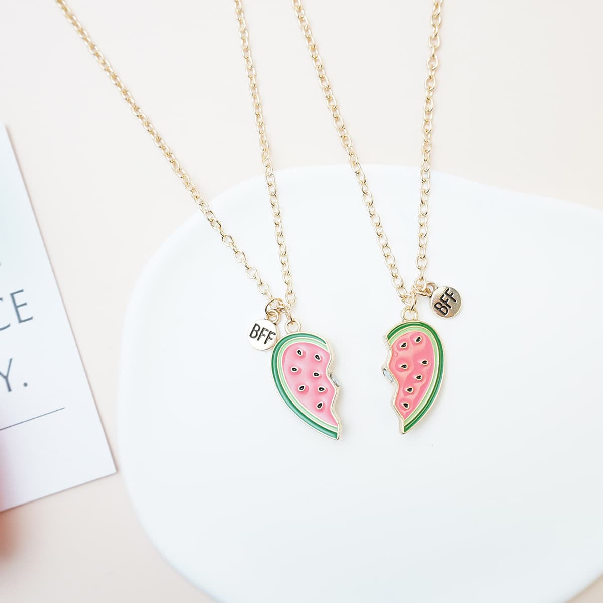 Sweet Watermelon Heart Magnetic Necklace Set for Best Friends