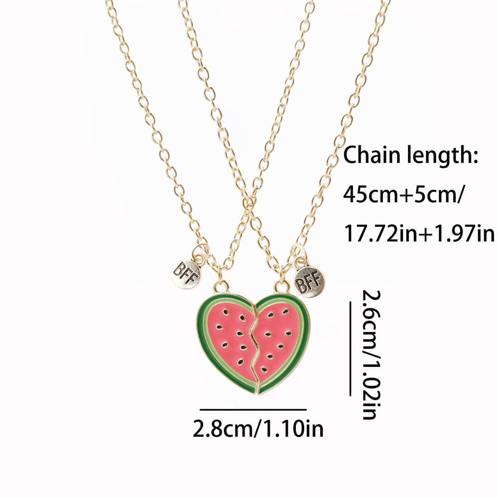 Sweet Watermelon Heart Magnetic Necklace Set for Best Friends