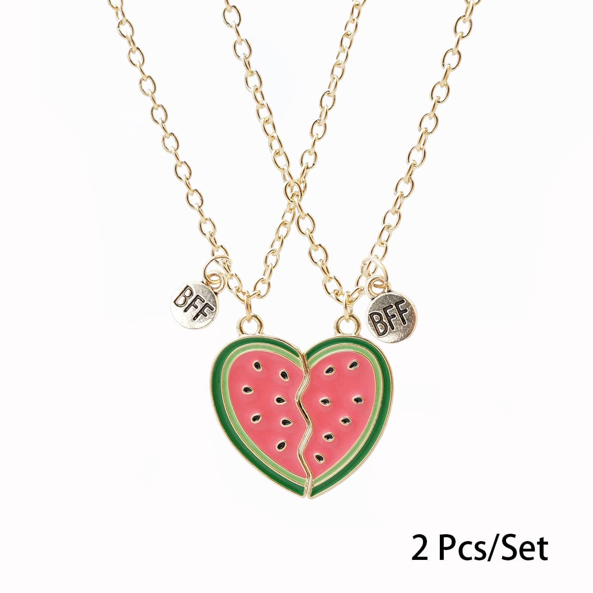 Sweet Watermelon Heart Magnetic Necklace Set for Best Friends