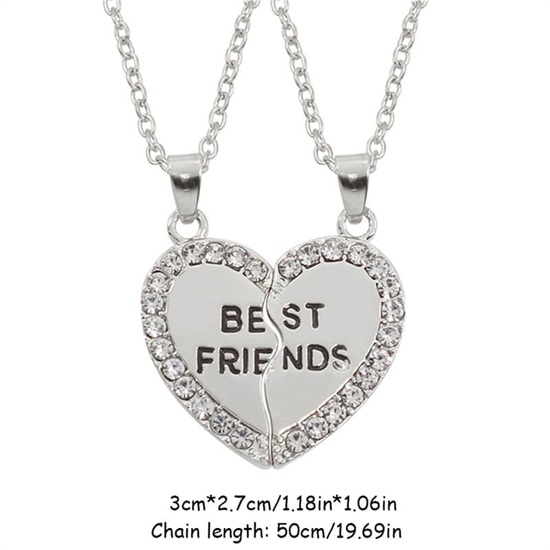 Best Friends Heart Pendant Necklace - Sparkling Rhinestone Matching Set for Girls & Teens