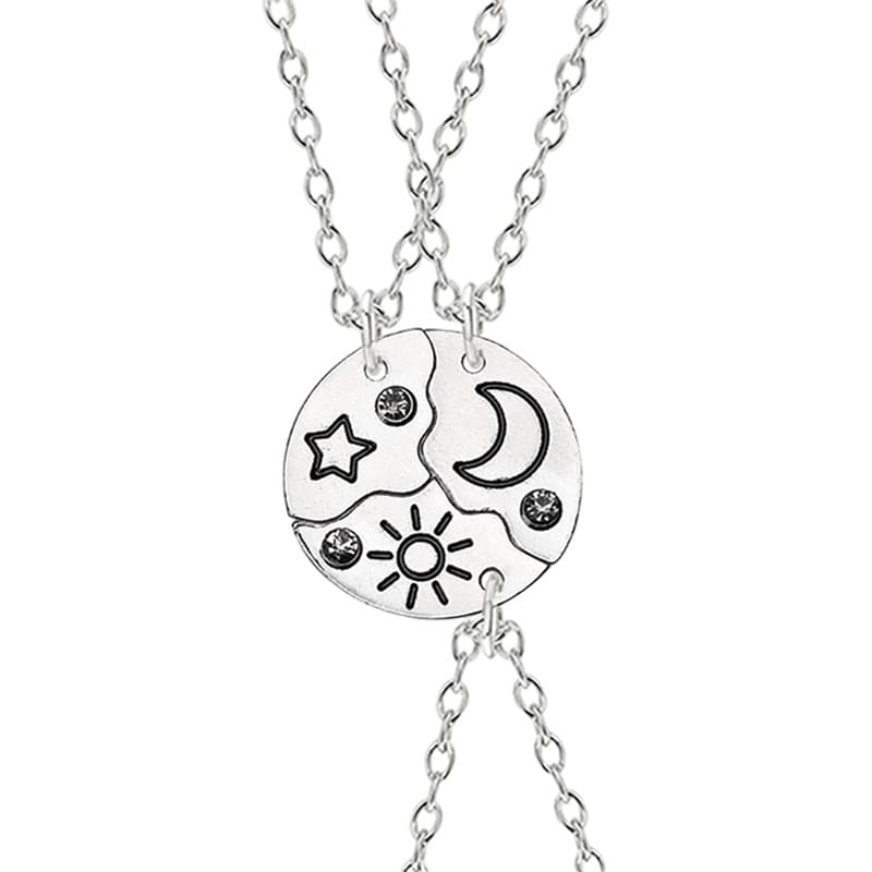 Starry Moon Trio Chain Necklace - Elegant Alloy Pendant for Best Friends