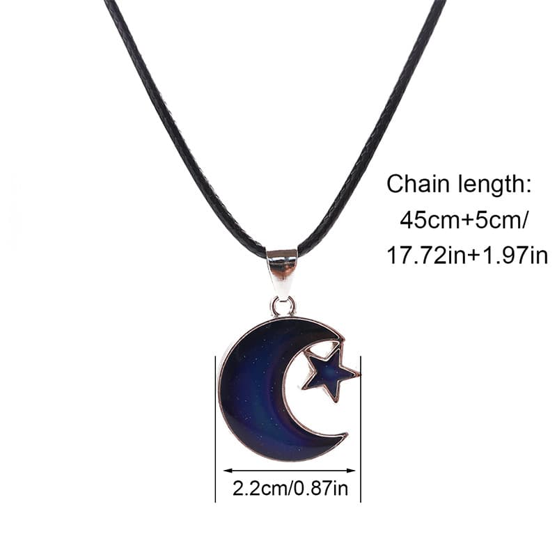 Enamel Moon & Star Pendant Necklace - Color-Changing, Elegant Gift