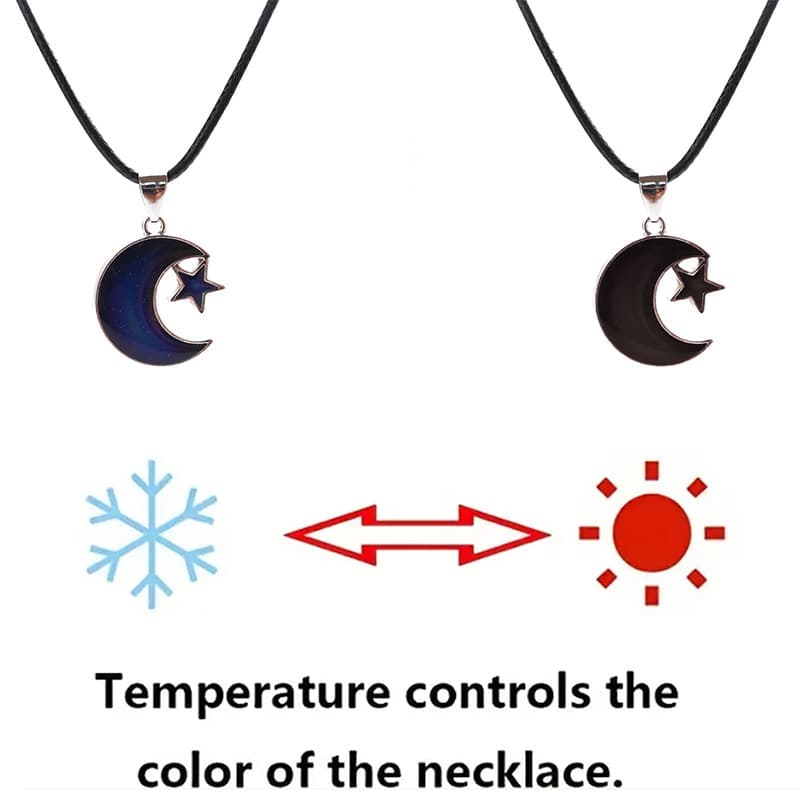 Enamel Moon & Star Pendant Necklace - Color-Changing, Elegant Gift